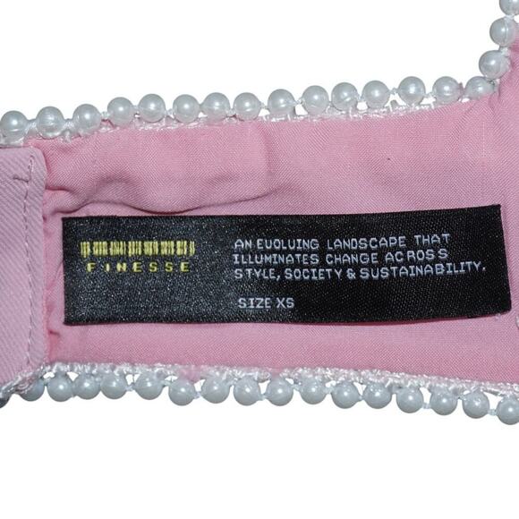 Finesse XS Pink Pearl Trim Crop Top – Bow Detail – Y2K Party Bralette - Picture 7 of 7